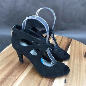 a.n.a Black Lace Up Cutout Zip Up Peep Toe Pump Heel Sandals Womens 6